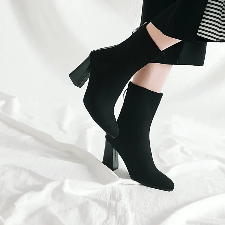 Женская обувь женские ботинки сапоги-трубы средней высоты замшевая обувь на высоком каблуке Зимние Модные теплые удобные ботинки размера плюс 34-50 - Цвет: 3Short Plush