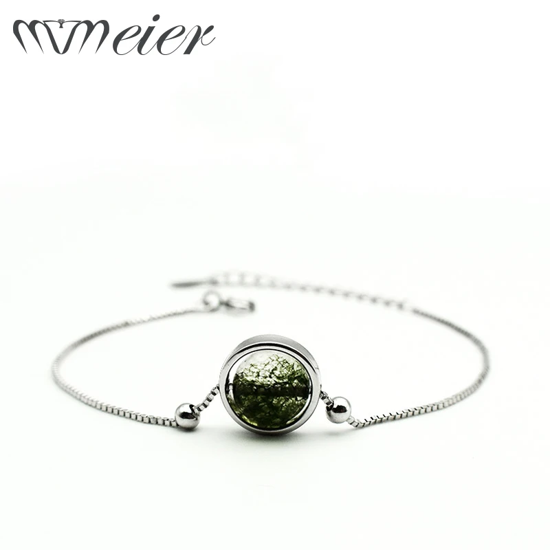 

MMeier Authentic 925 Sterling Silver Round Bracelet Adjustable Chain Green Charm Bracelets for Women Gift Romantic Jewelry 2018