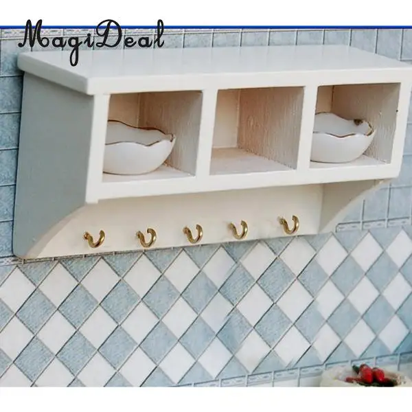 1:12 Scale Dolls house White Miniature Wood Kitchen Wall Rack Hanger Hooks Furniture Ornaments