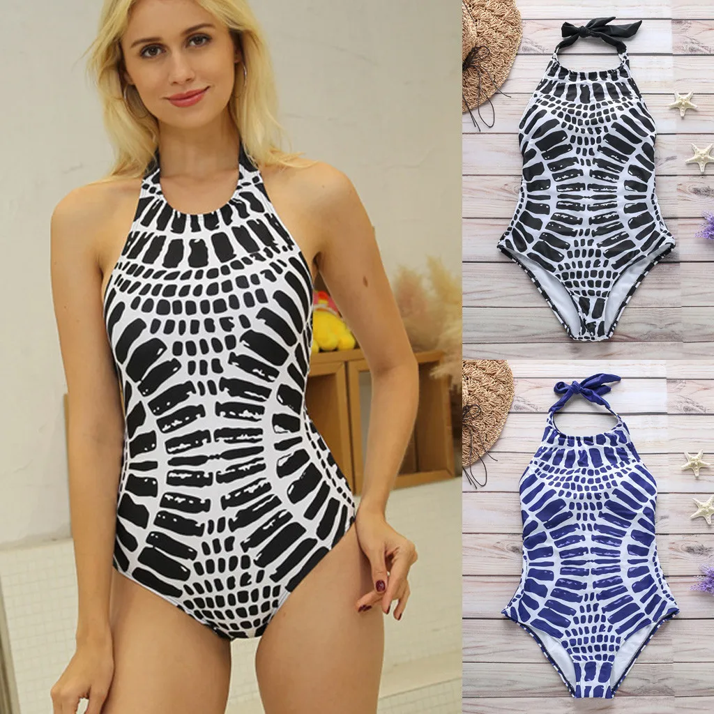 

Women Backless Print Bandage One-Piece Bikini Push-Up Swimwear Bathing Beachwear