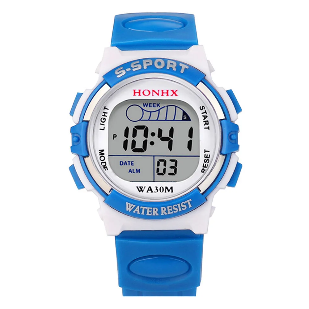 5001 водонепроницаемые детские цифровые светодиодный спортивные часы для мальчиков, детские часы с будильником и датой, подарок, Новое поступление,, горячая распродажа - Цвет: Sky Blue