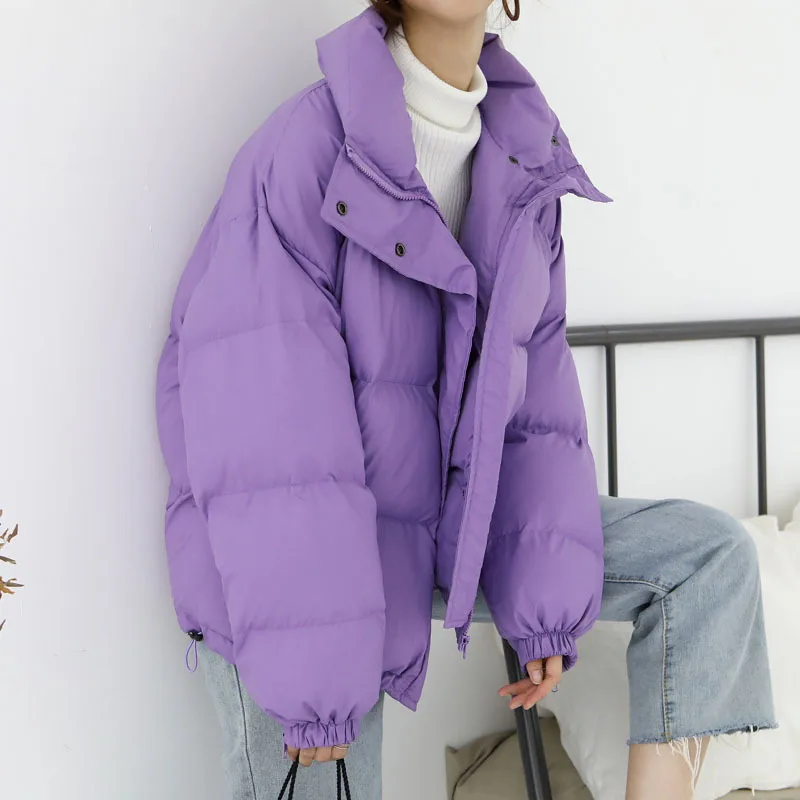 

New Purple Cotton Dress Loose Bread Women's Short Down Jacket
