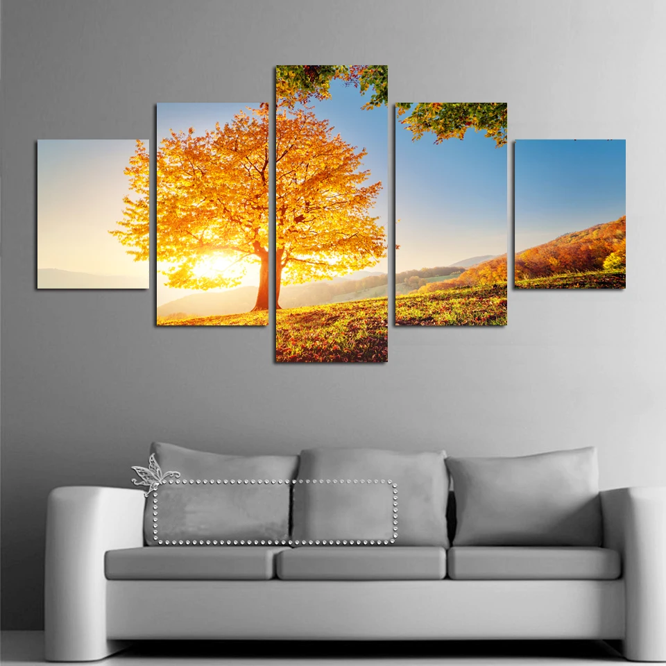 

5 pcs Gold Montreal Tree Scenery Numbers Painting picture print On Canvas Home Decor Modular wall Picture A124 no framed