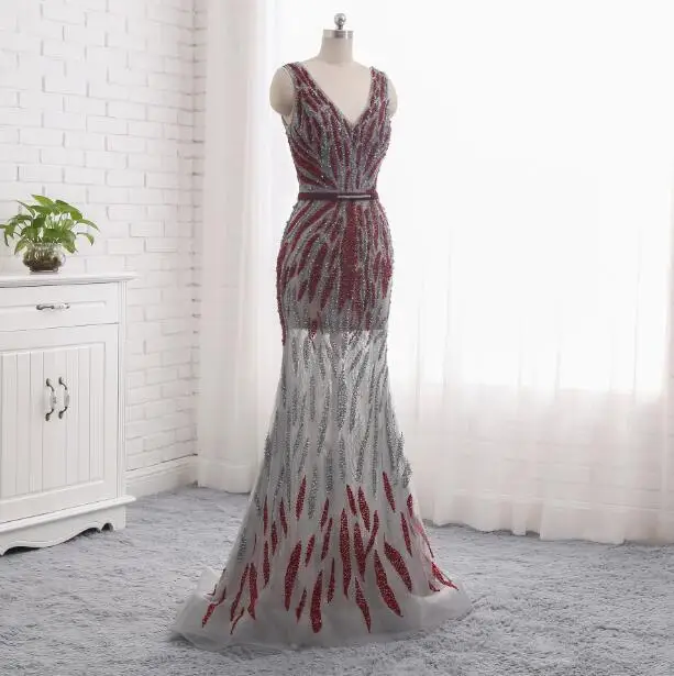 Роскошные вечерние платья с Полная длина бисера Vestidos De Festa Vestido De Fiesta Largos De Noche Elegante