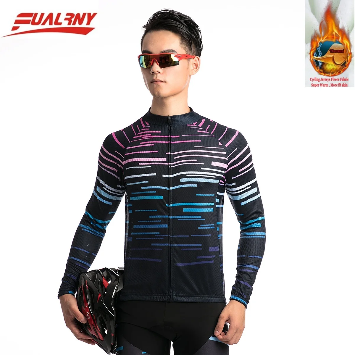 

FUALRNY NEW winter Thermal Fleece cycling jersey long sleeve men winter cycling jersey mtb wear only cycling mature Line 8 color