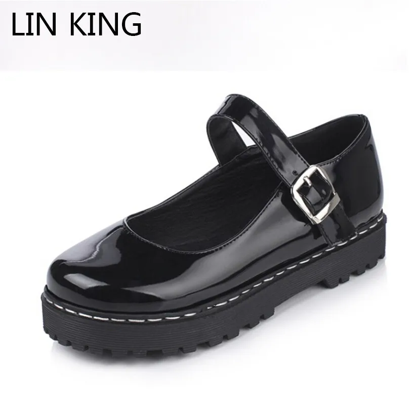 Женские туфли лодочки на танкетке с круглым носком и пряжкой|lolita shoes|platform shoeswomens