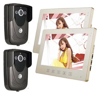 

2015 New Luxury 10 inch Video door phone(2 cameras+2 monitors),700 TVLine HD camera ,waterproof cover. 1 to 2