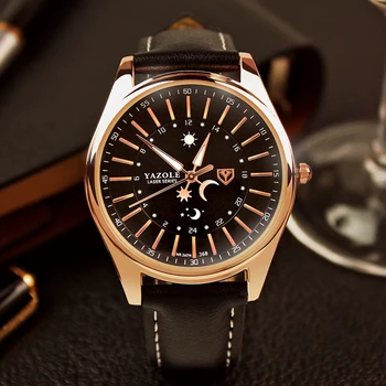 

Fashion Men's Watches Sun and Moon Design Luxury Rose Gold Men Wrist Watch Leather Men's Watch Clock relogio masculino reloj