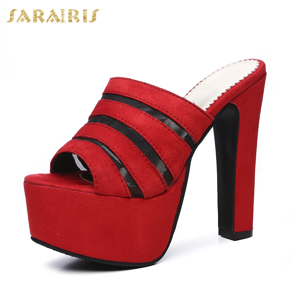 SARAIRIS/Новинка года; Брендовая обувь для вечеринок на платформе размера плюс 31-48; женские босоножки; пикантные женские туфли-лодочки из флока на высоком каблуке