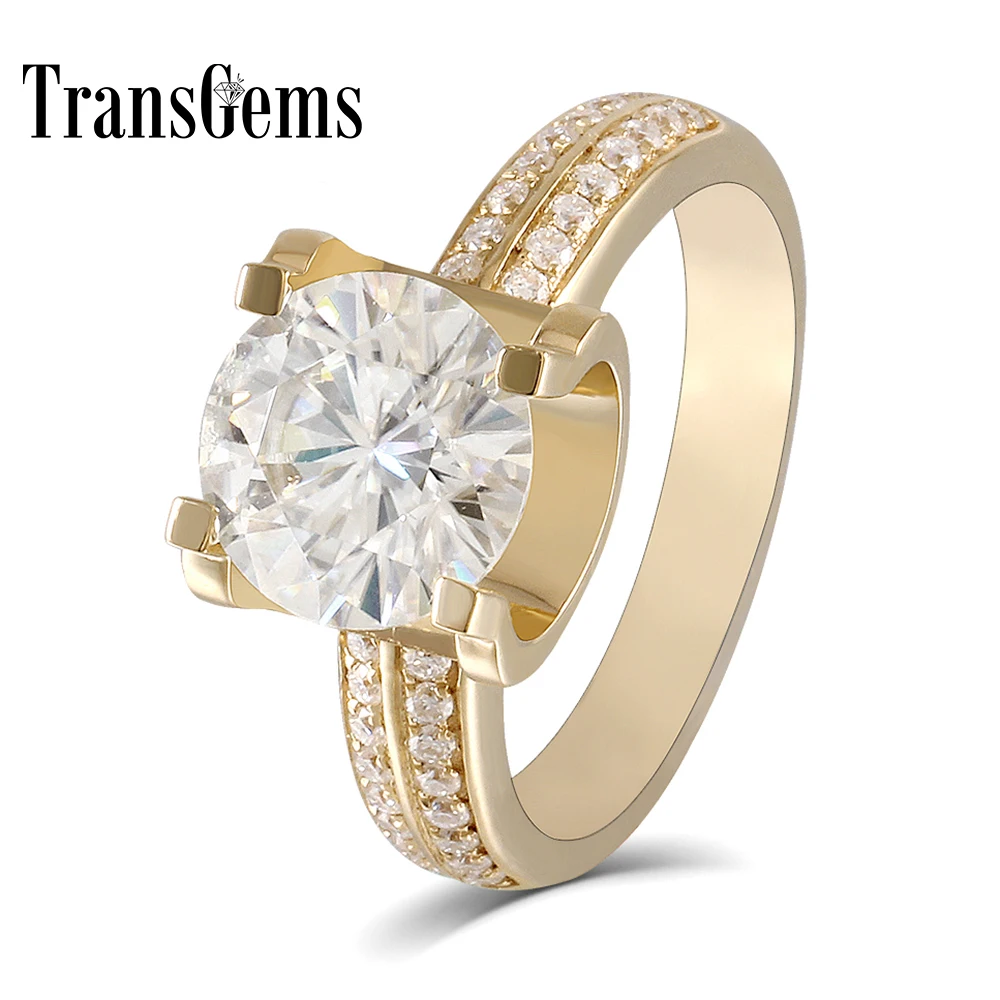 

Transgems 2ct Carat Lab Grown Moissanite Wedding Engagement Rings Solid 18K Yellow Gold Lab Diamonds Accents Woman Band