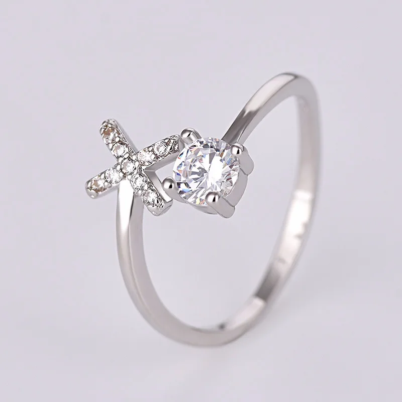 Женское серебряное кольцо с золотым крестом, 26 букв, вечерние женские перстни из горного хрусталя, обручальное кольцо с цирконием, свадебные украшения - Цвет основного камня: X