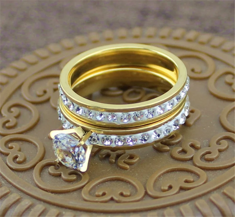 316 Titanium Steel Fashionable Couple Rings Stainless Steel Personality Clay Crystal Ring Wedding Rings Gold Color