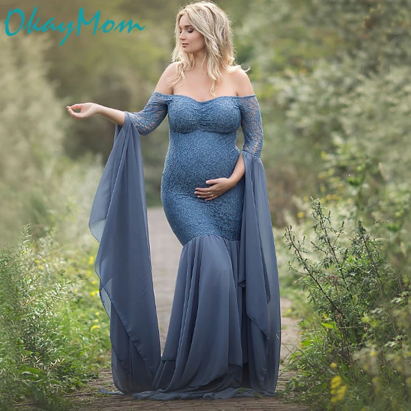 Blue chiffon maternity dress Clearance