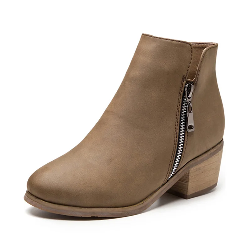 

Women's Ankle Boots Fashion Thick Heel Side Zipper Round Head Shoes