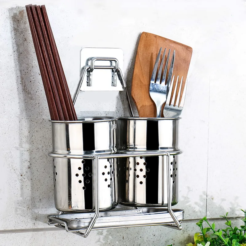Stainless steel chopsticks tube wall mounted chopsticks rack storage