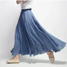 Для женщин льняные и хлопковые длинные юбки для женщин с эластичной резинкой на талии, 2 слоя юбки Saia Feminina 18 Цвета Faldas пляжные богемные летние юбки