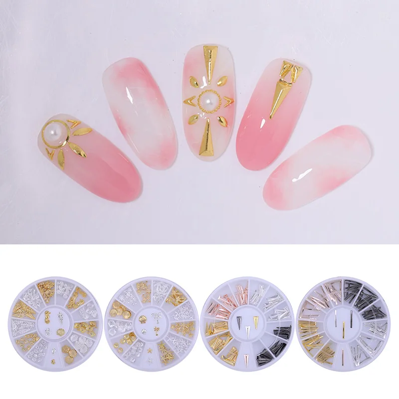 

3D Nail Rivet Studs Silver Rose Gold Nails Seashell Star Round Square Multi Size DIY Nail Art Decorations Design Tool