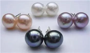 

00 FREE SHIPPING d10-11mm White Black Purple&Pink Akoya Cultured Pearl Earring AAA A0422