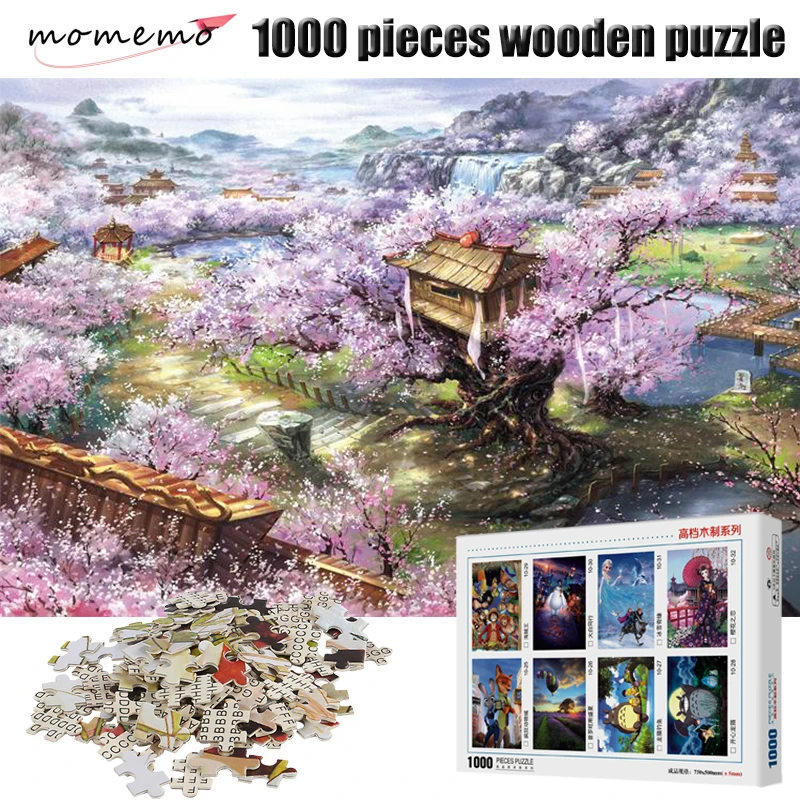 

MOMEMO Sakura and House Adult Puzzle Wooden Puzzle 1000 Pieces Puzzle Jigsaw Game Assembling Puzzles for Children Christmas Toys