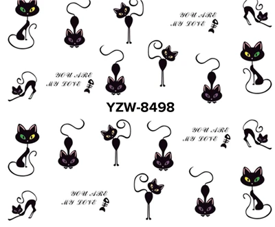 WUF 1 лист на выбор, новая мода, милая, сладкая, переводная, 3D, серый, милый кот, дизайн ногтей, наклейка, полное покрытие, ногти, наклейка, сделай сам - Цвет: YZW8498