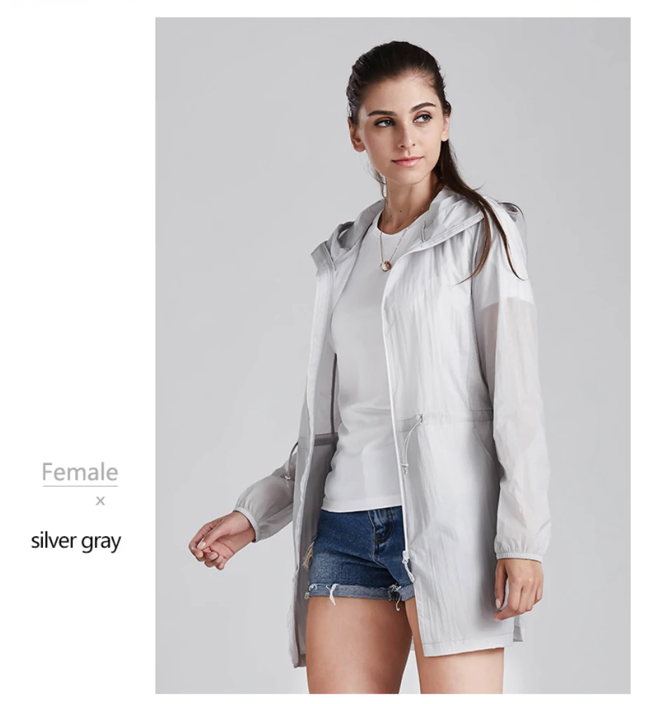 proteção uv feminino meados longo blusão 6751b