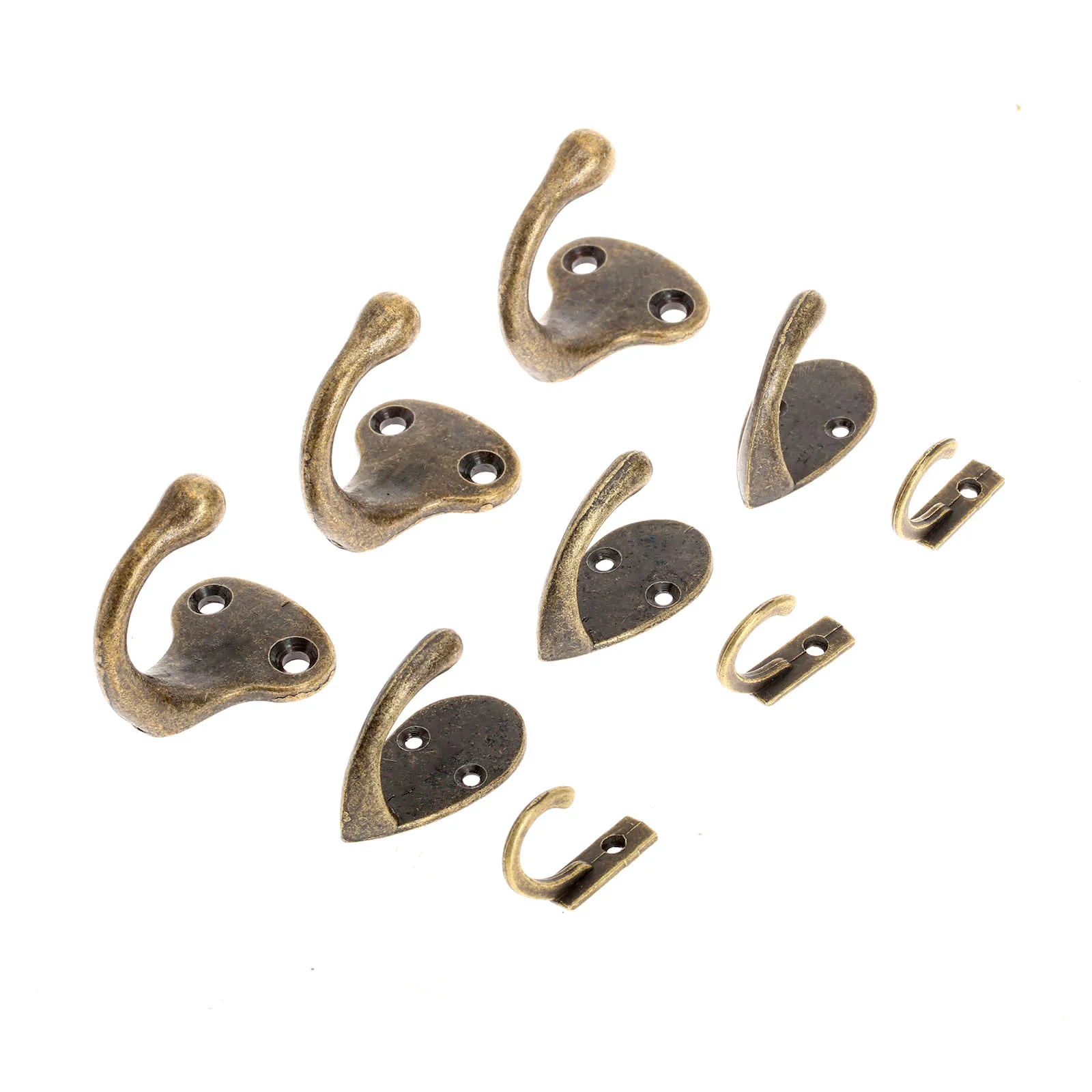 

5Pcs Mini Hangers Antique Style Metal Bronze Coat Hook Hanger Decorative Furniture Wood Board Mounted Robe Hooks with Screws