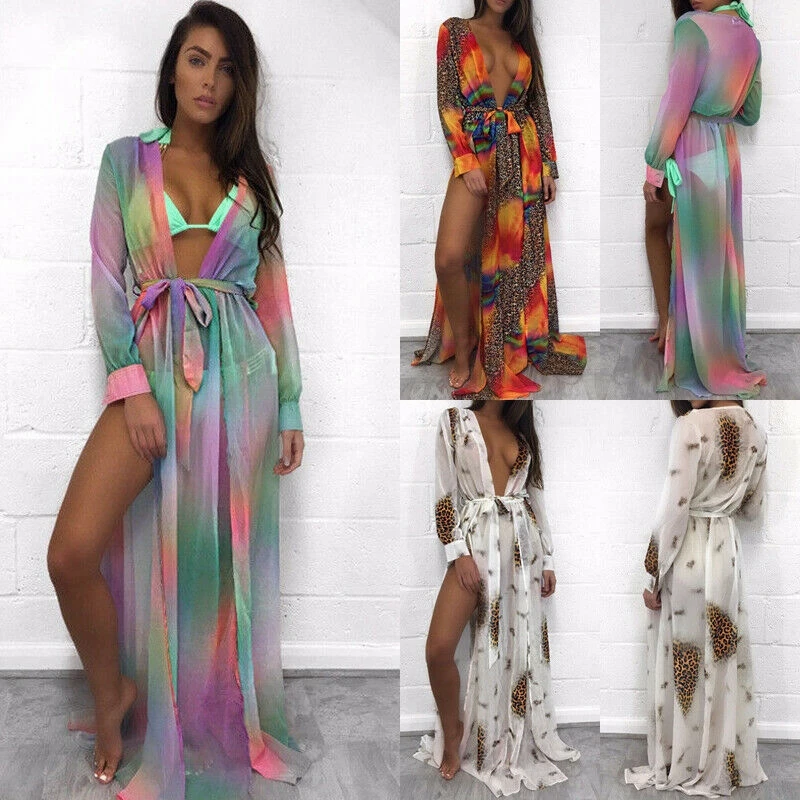 

Sexy Women See through Long Dress Bikini Cover Up Tunic Pareos Ladies Cover-up Woman Beach Wear Swimsuit Bathing Suit For Summer