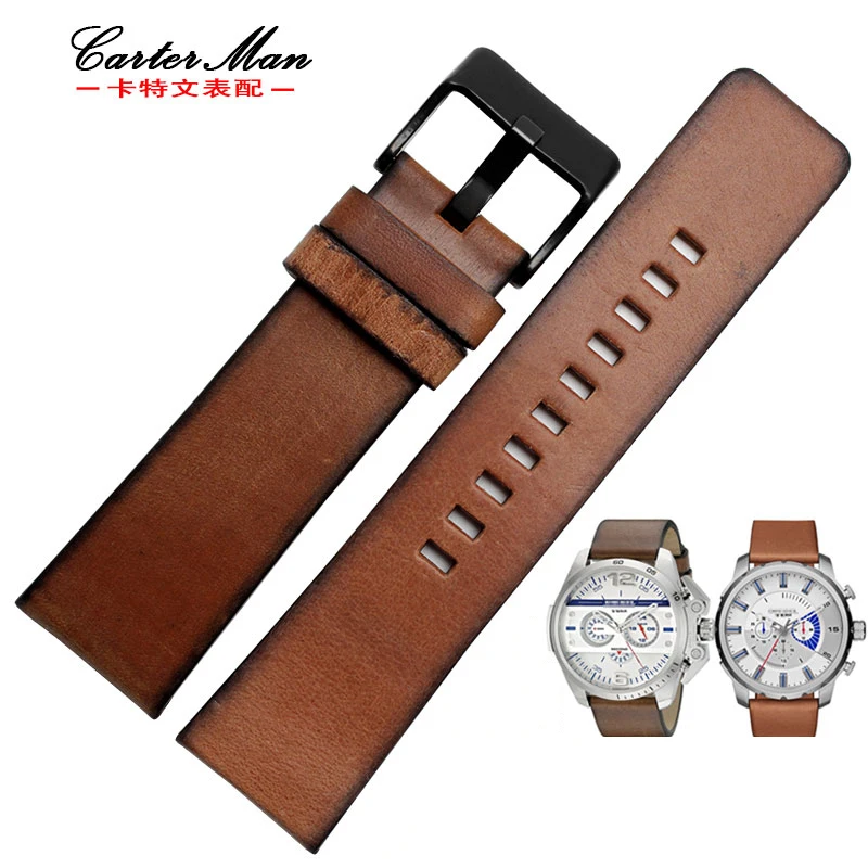 

High quality Genuine for diesel leather strap retro brown leather watchband men bracelet 22mm 24mm 26mm