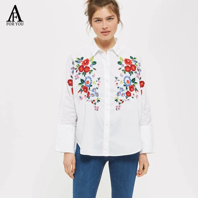 Blusa blanca bordada con flores rojas para mujer, blusa bordada informal para verano 2017, blusa para mujer de talla grande _ - AliExpress