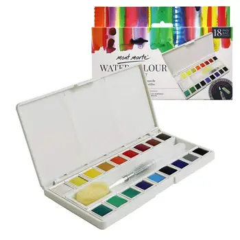 

Watercolour Half Pan Paint Set - 18 Brilliant Colours - Includes Waterbrush and Ceramic Cup - High Pigmentation