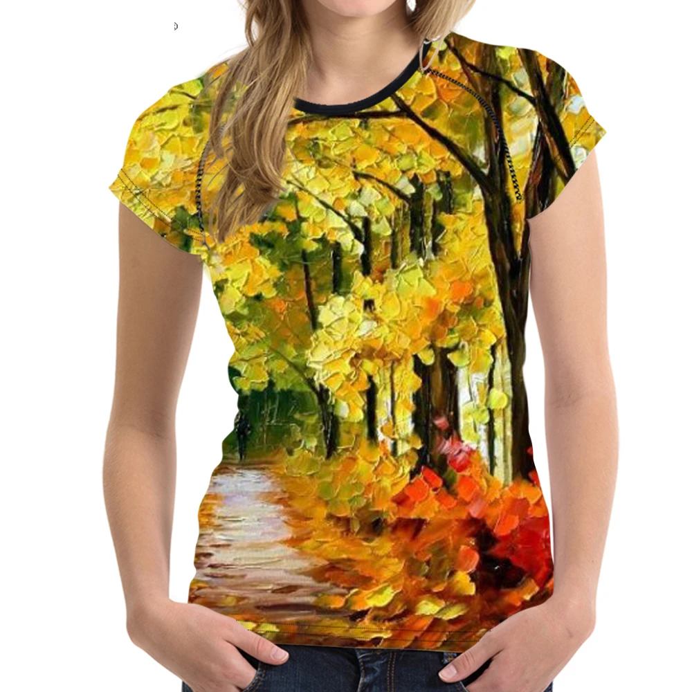 Jual Disesuaikan Wanita T Shirt Minyak Lukisan Daun Dicetak T shirt Teeangers Lucu Musim Panas Atasan untuk Wanita Pohon Pola Kemeja TEE Jual Disesuaikan Wanita T Shirt Minyak Lukisan Daun Dicetak T shirt Teeangers Lucu Musim Panas Atasan untuk Wanita Pohon Pola Kemeja TEE