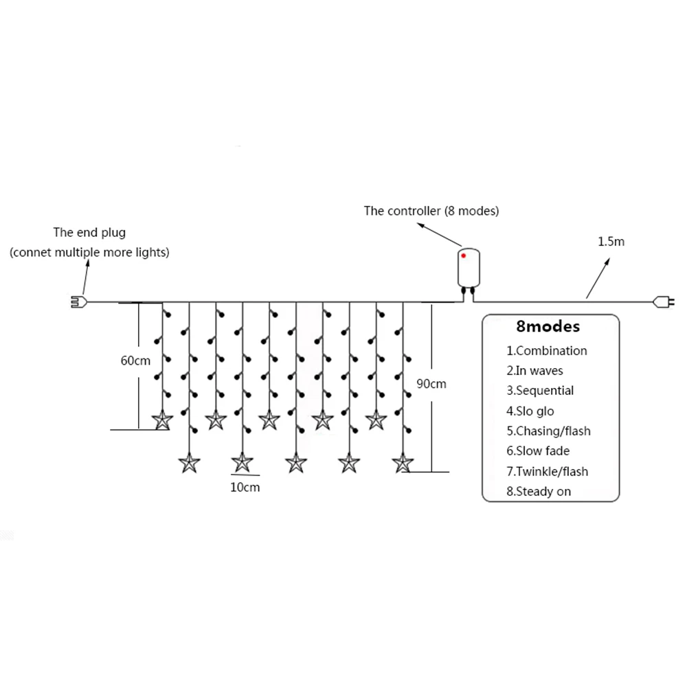 90 светодиодов, Звездные сказочные огни, рождественские Звездные гирлянды, гирлянды, светодиодные занавески для свадьбы/дома/вечерние/сада/дня рождения, Декор