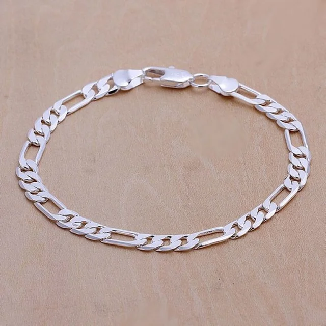 Wedding nice gift Silver color 6MM chain men women Jewelry fashion beautiful Bracelet free shipping stamped , H219 1