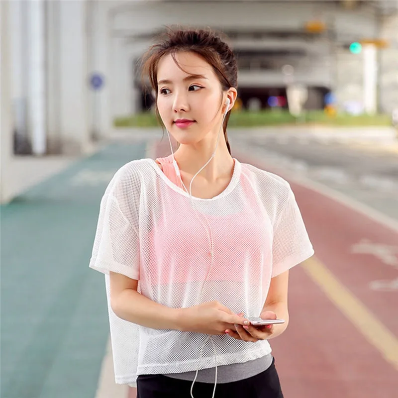 Summer Women Sexy Mesh Yoga Shirt (4)