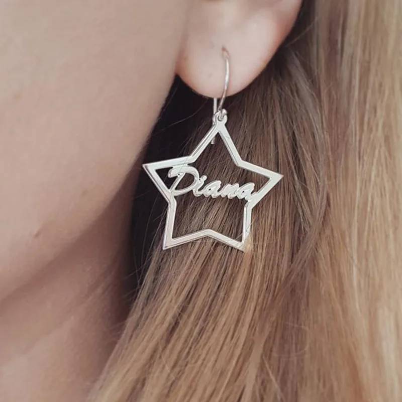 

Custom Name Earrings Big Star Shaped Stud Earrings Five-pointed star pendant Eardrop golden star earrings Fashion Jewelry BFF