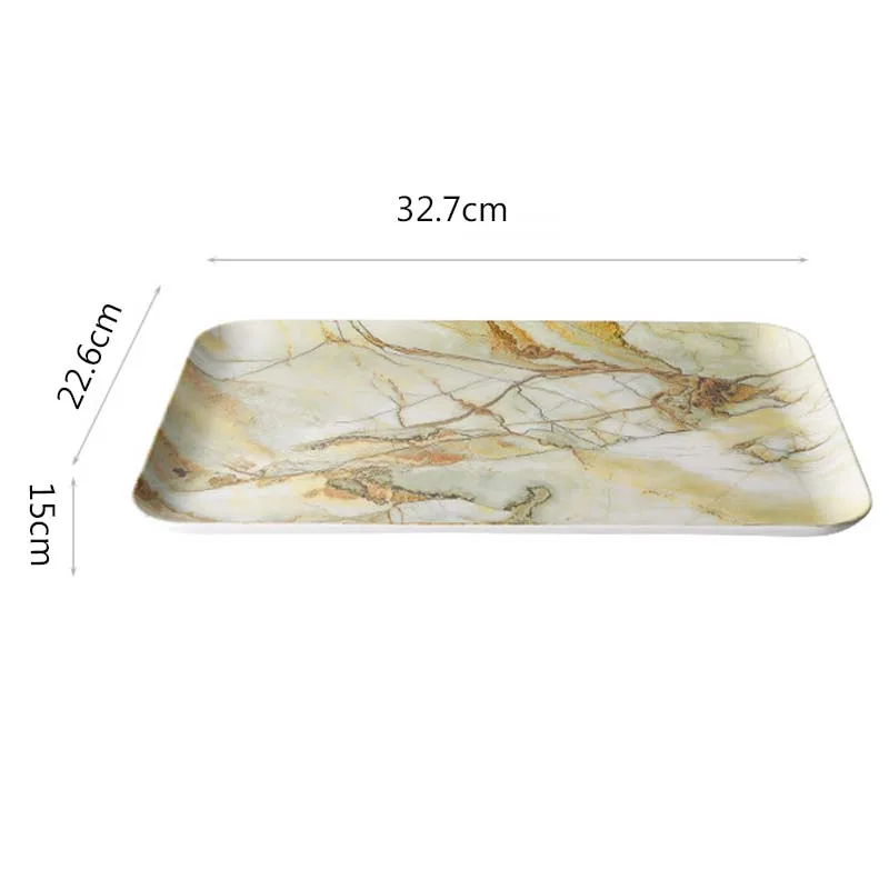 JINSERTA Marbled Storage Tray Melamine Dessert Fruit Cake Plate Retro Breakfast Bread Tableware Restaurant Hotel Serving Tray 6