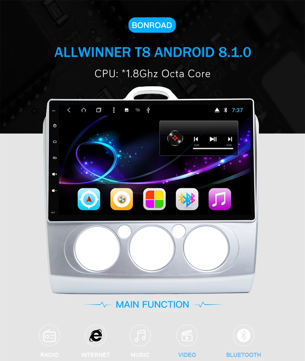 Best Bonroa 10.1" 2Din Android 8.1 Car Radio multimedia player for Focus 2005-2011 Audio Player Car GPS Navigation Stereo Player 0