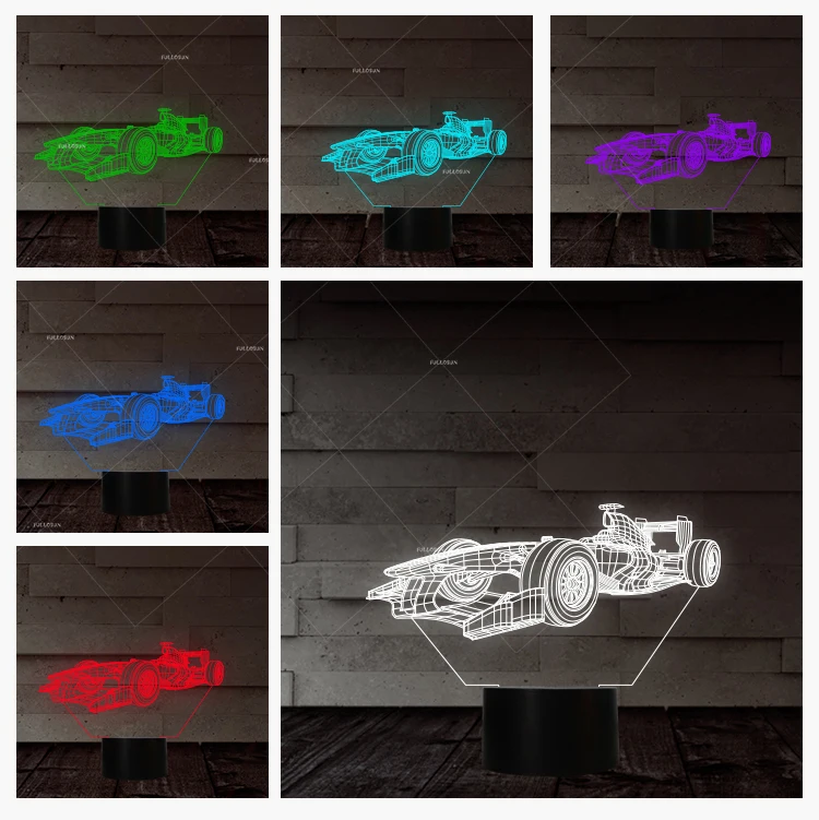 Супер ночник гоночный автомобиль USB светодиодный настольная лампа 3D Иллюзия Для детей F1 гоночный автомобиль стиль ночник как подарок для