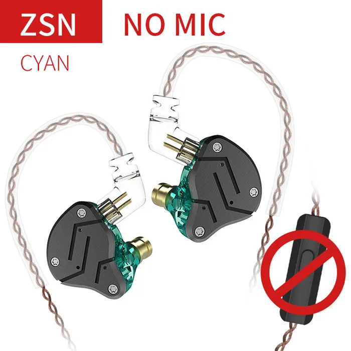 KZ ZSN металлические наушники гибридная технология 1BA+ 1DD HIFI бас наушники в ухо монитор игровая гарнитура спортивные наушники с шумом - Цвет: ZSN Cyan No Mic