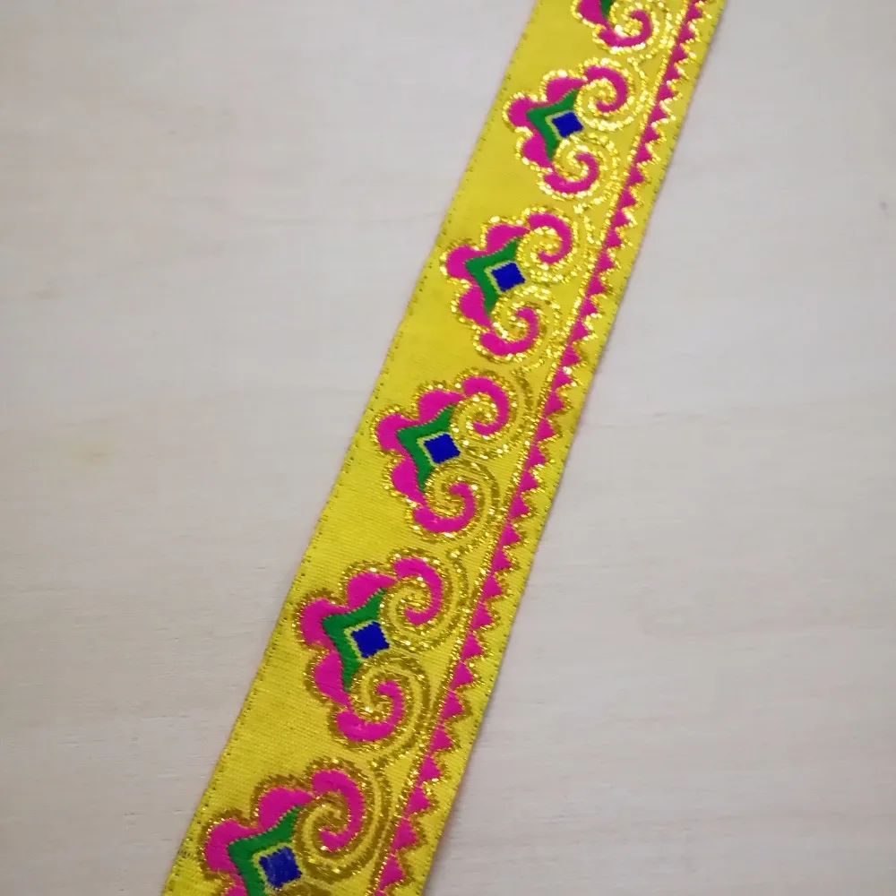 3.3cm 33mm 1-3/8'' Athene Pink Yellow Miao Symbol Zigzag Golden Filigree Ribbon Costume Laciness National Jacquard Webbing Lace | Дом и
