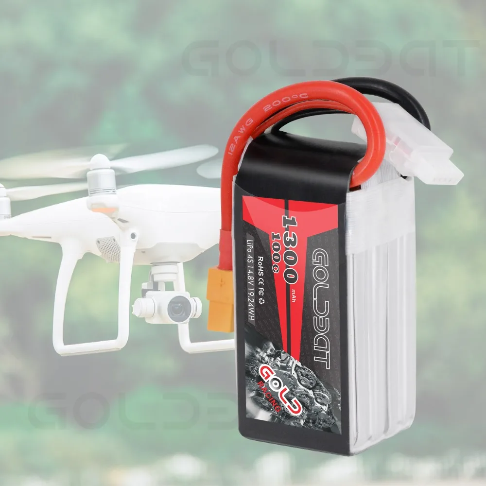 GOLDBAT Lipo аккумулятор 1300mAh 4S 100C 14,8 V софткейс с разъемом XT60 для радиоуправляемого автомобиля грузовика Heli самолета БПЛА дрона FPV Racing 2pac