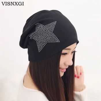

VISNXGI New Autumn Fashion New Knit Baggy Beanie Hat With Star Female Warm Winter Hats For Girls Women Beanies Bonnet Head Cap