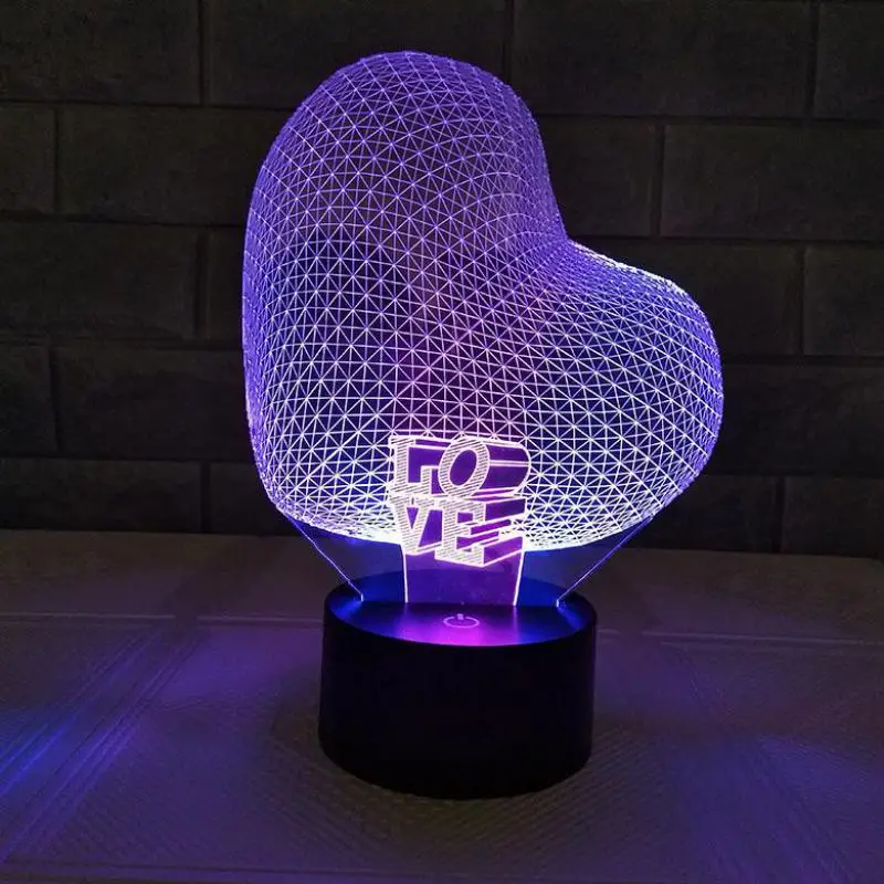 Eternal Love 3d led Desk Lamp Seven Color Touch Charging Atmosphere