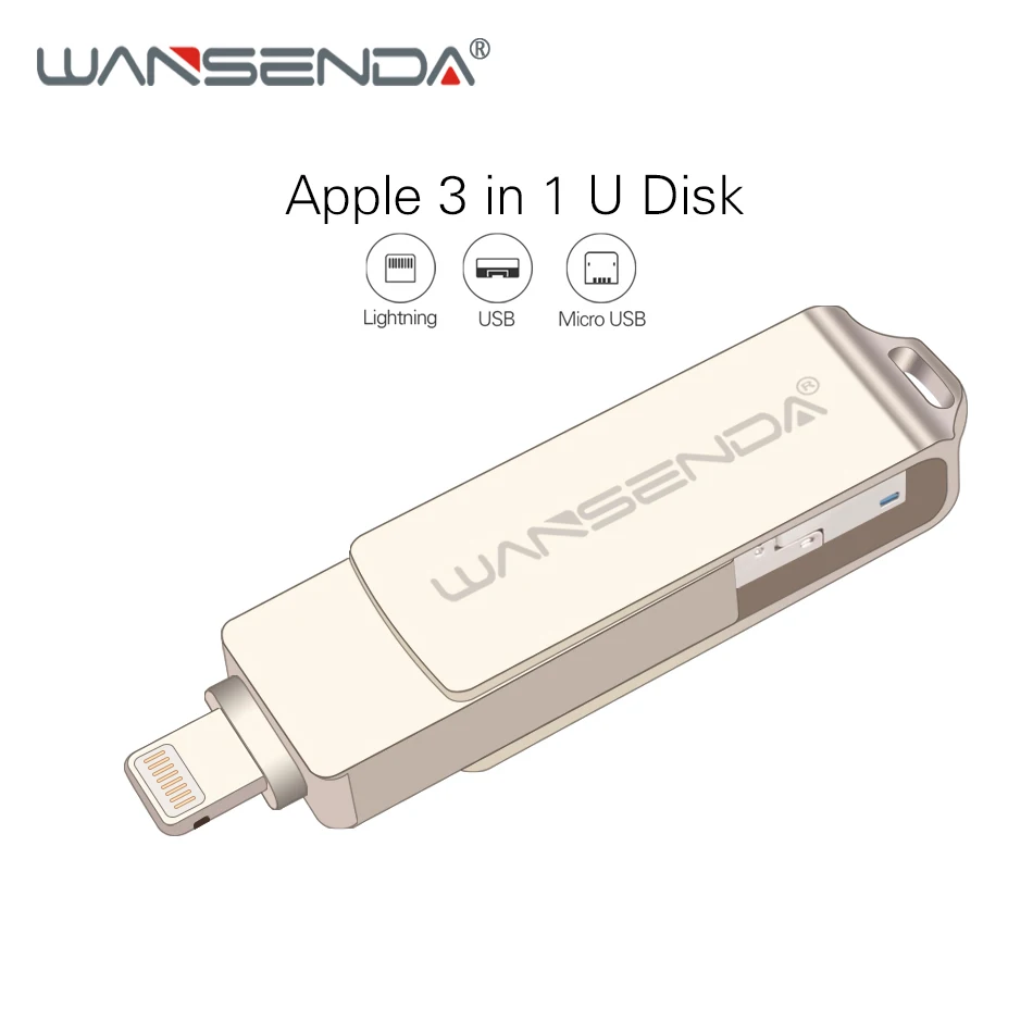 WANSENDA 3 in 1 USB Flash Drive 32GB OTG Pen Drive 8GB 16GB 64GB High Speed Pendrive for iPhone/Android/PC USB Stick Flash Disk