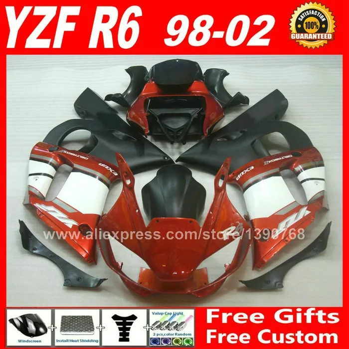 Матовые плоские черные Обтекатели подходят для YAMAHA YZF R6 1998 2002 пластиковые детали