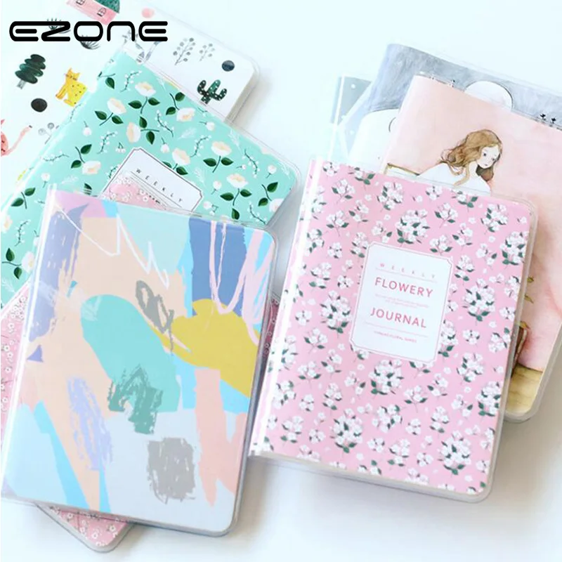 

EZONE Mini PVC Cover Notebooks Printed Flower/Cat Pocket Notepad Traveler Journey Diary Protable Memo Pad Students Stationery