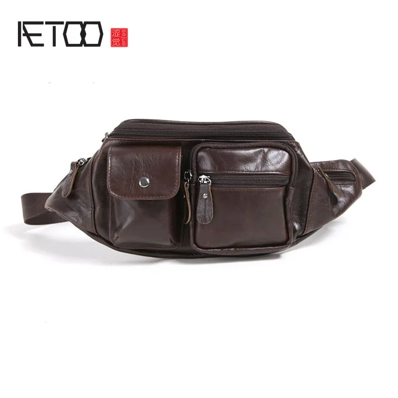 

AETOO Men's first layer of leather pockets retro leisure