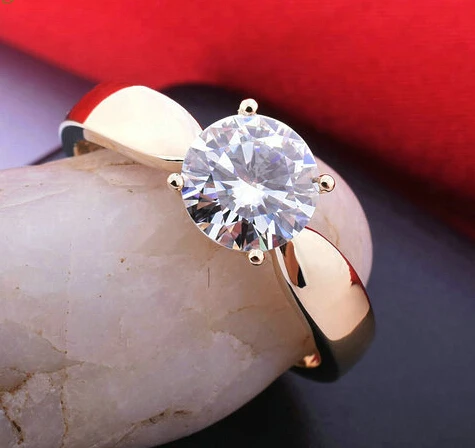 High quality 1.2ct 18K rose gold Plated  large CZ diamond rings Top Design 4 prong bridal wedding Ring for Women