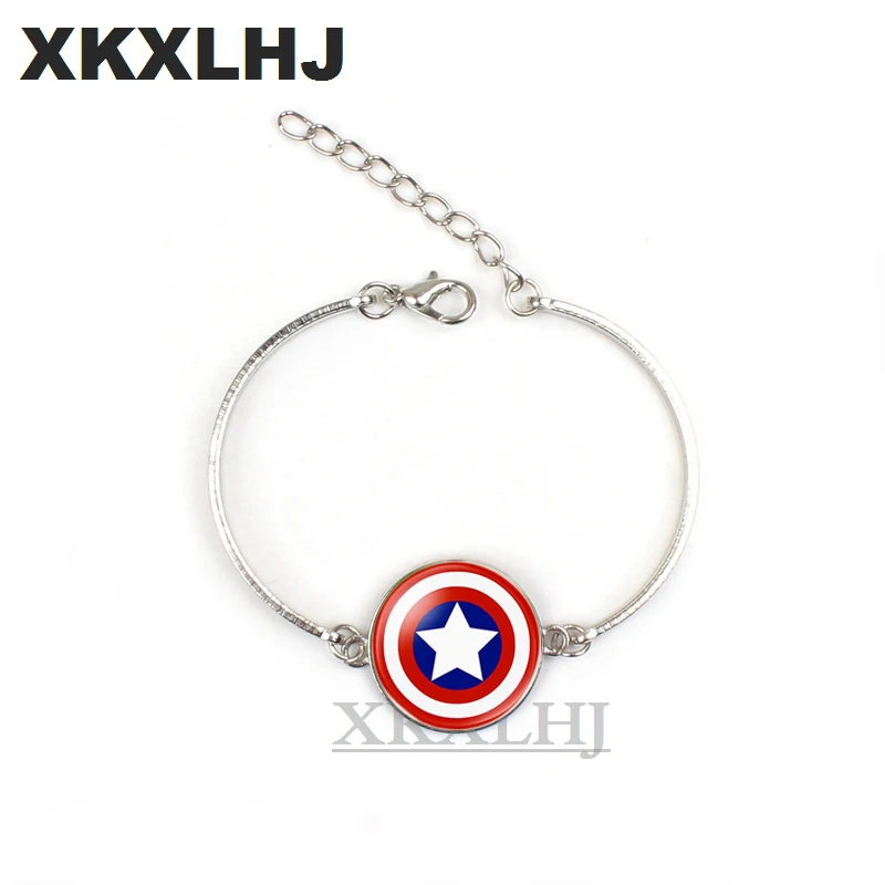 

XKXLHJ American Superhero Superhero Batman Spiderman Iron Man Superman Logo Bracelet Men's Glass Bullet Bracelet
