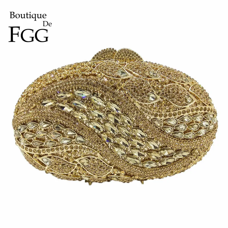 

Boutique De FGG Hollow Out Diamond Crystal Purse Evening Bag For Women Gold Minaudiere Bag Wedding Party Clutch Bridal Handbag